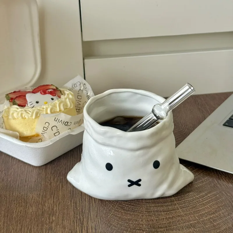 Miffy Kawaii Anime Creativity Cute Ceramic Bag Cup Weird Coffee Artistic Sense Mug Fashion Simple Exquisite Design Sense Milk
