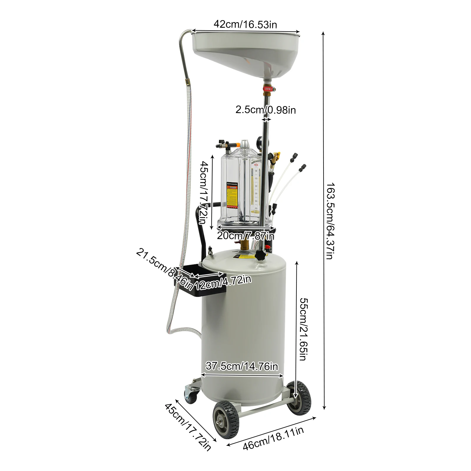 Car Waste Oil Collector with Measuring Cup Storage Tray Built-in Filter 19.02 Gal Tank Capacity Pumping Draining Waste Fluids