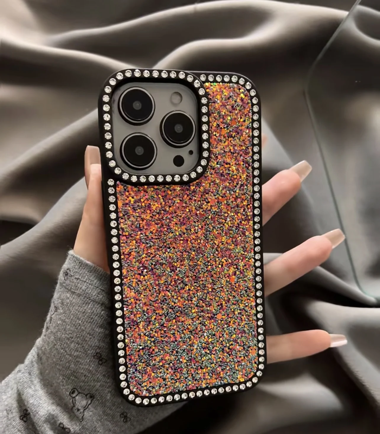 

New Fashionable Luxury Sparkling Diamond Edge Cute Phone Case For iPhone 16 15 14 13 12 Pro Max Plus Anti Drop Protective Cover