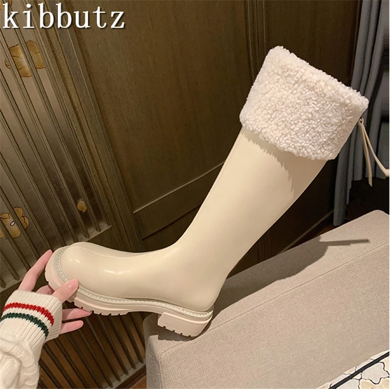 New Fashion Winter Women Knee High Boots Thick Plush Back Zipper Knee High Boots Casual Concise Office Lady Long Boots