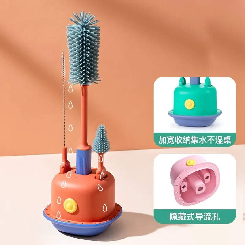 Brosse Bebe Set 3PCS Baby Bottle Cleaner Brushes Silicone 360 Degree Rotation Nipple Cup Bottle Cleaning Brush Limpia Biberones