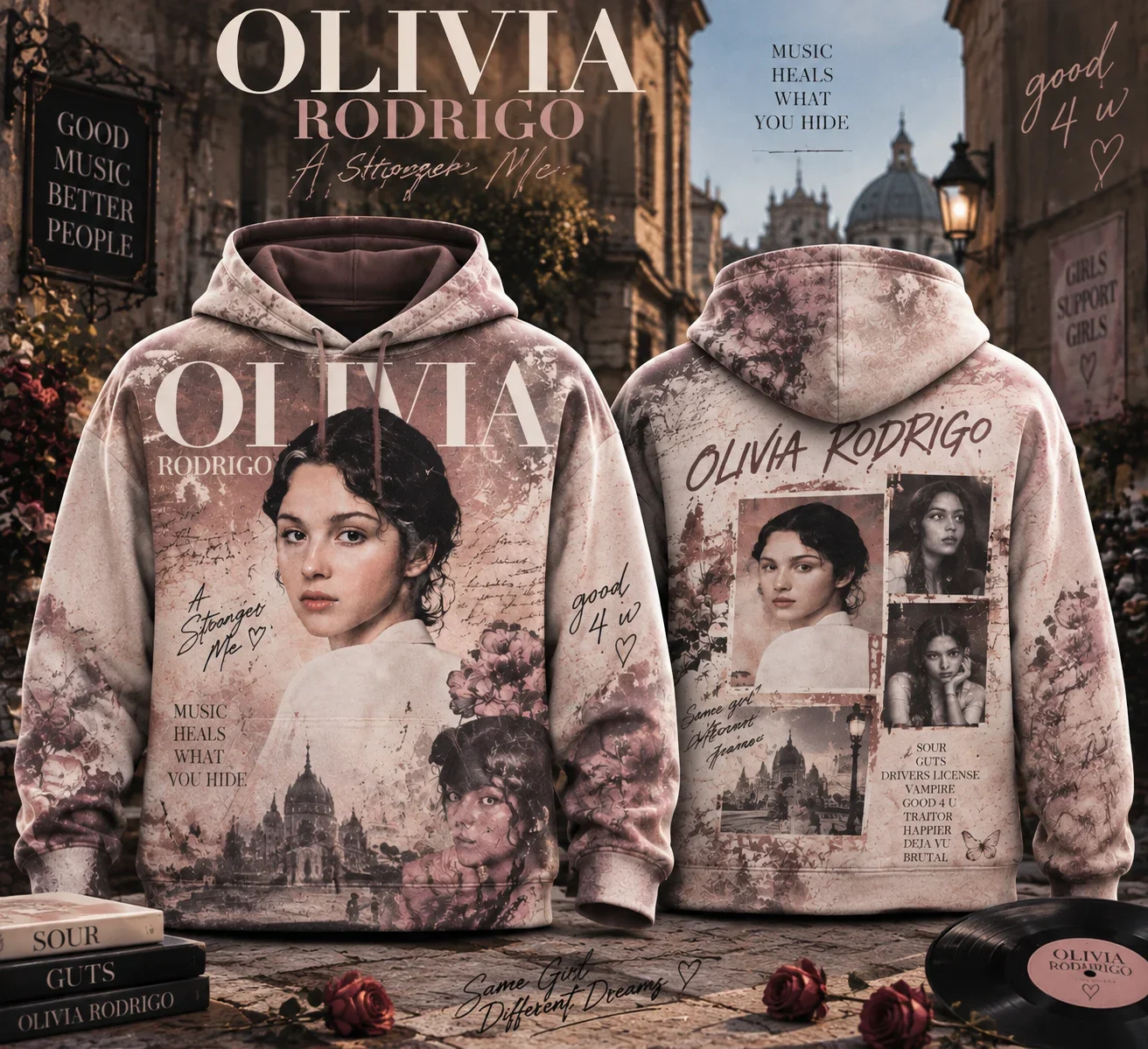 Family Matching Y2K Olivia Rodrigo The Unraveled Tour 3D Print Hoodie Double Sided Vintage Grunge Graphic Pullover Streetwear