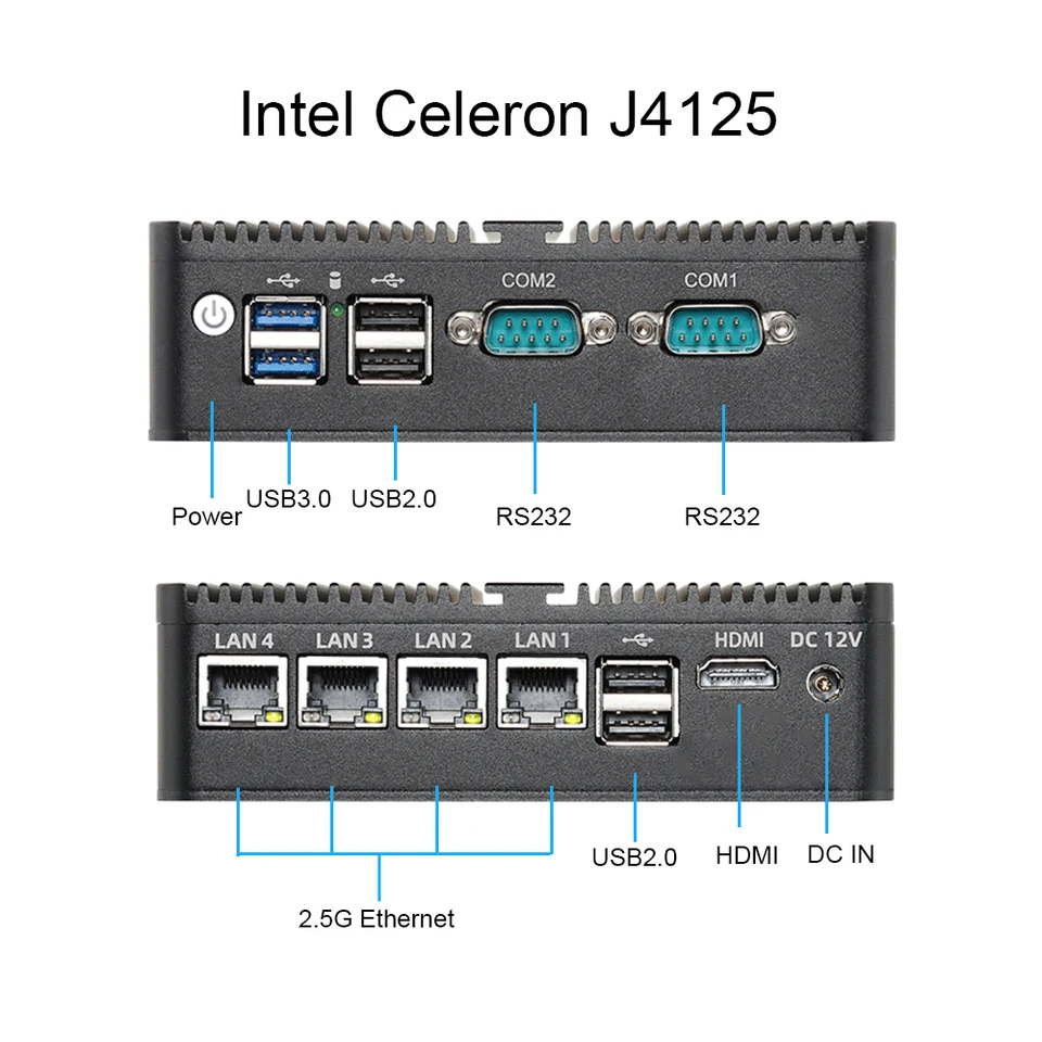 XCY Firewall Router Mini PC Celeron J1900 N100 N5105 J4125 4x 2.5G