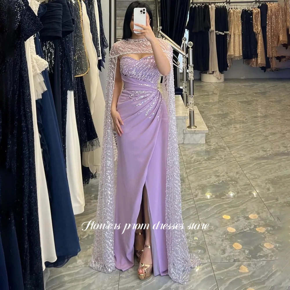 

Flowers Beaded Prom Dress Cape Sleeve Evening Party Dress Straight Celebrity Gala vestido de fiesta فساتين مناسبة ر