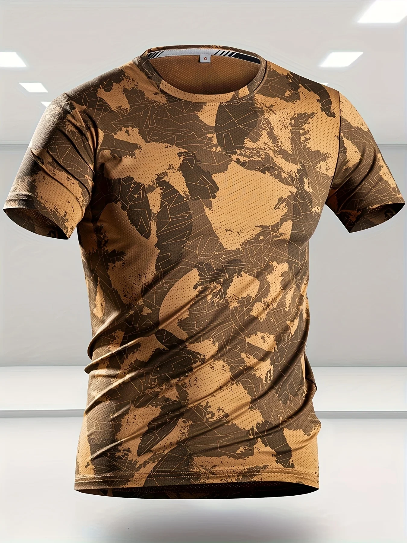 Camouflage print super stretch casual short-sleeved men's daily sports running fitness social t-shirt solid color street 2026