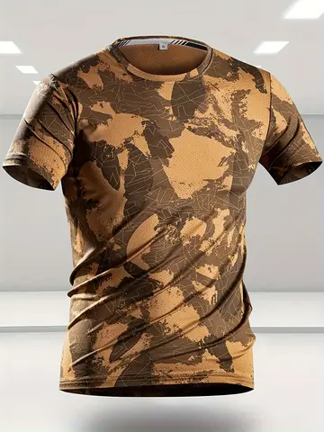 Camouflage print super stretch casual short-sleeved men's daily sports running fitness social t-shirt solid color street 2026