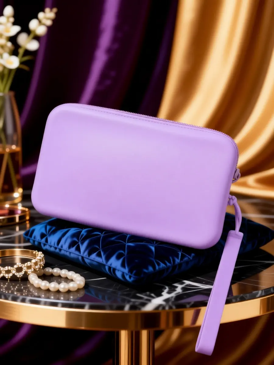 Silicone Rectangular Makeup Bag Waterproof Dustproof Travel Toiletry Organizer Small Purple Zipper Pouch for Cosmetics Brushes
