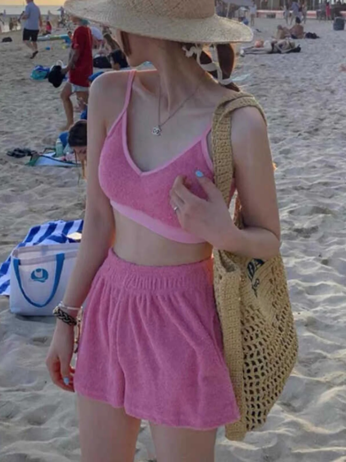 

Яркий цветной жилет на бретелях и плоский угол, отдельный купальник бикини, женский элитный купальник Vaion Hot Spring Sensation