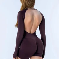 Gym Impact Long Sleeve One Piece Women Hollow Back Bodycon Yoga Fitness Slim Fit Running Workout Backless Sports Jumpsuit - Image 2