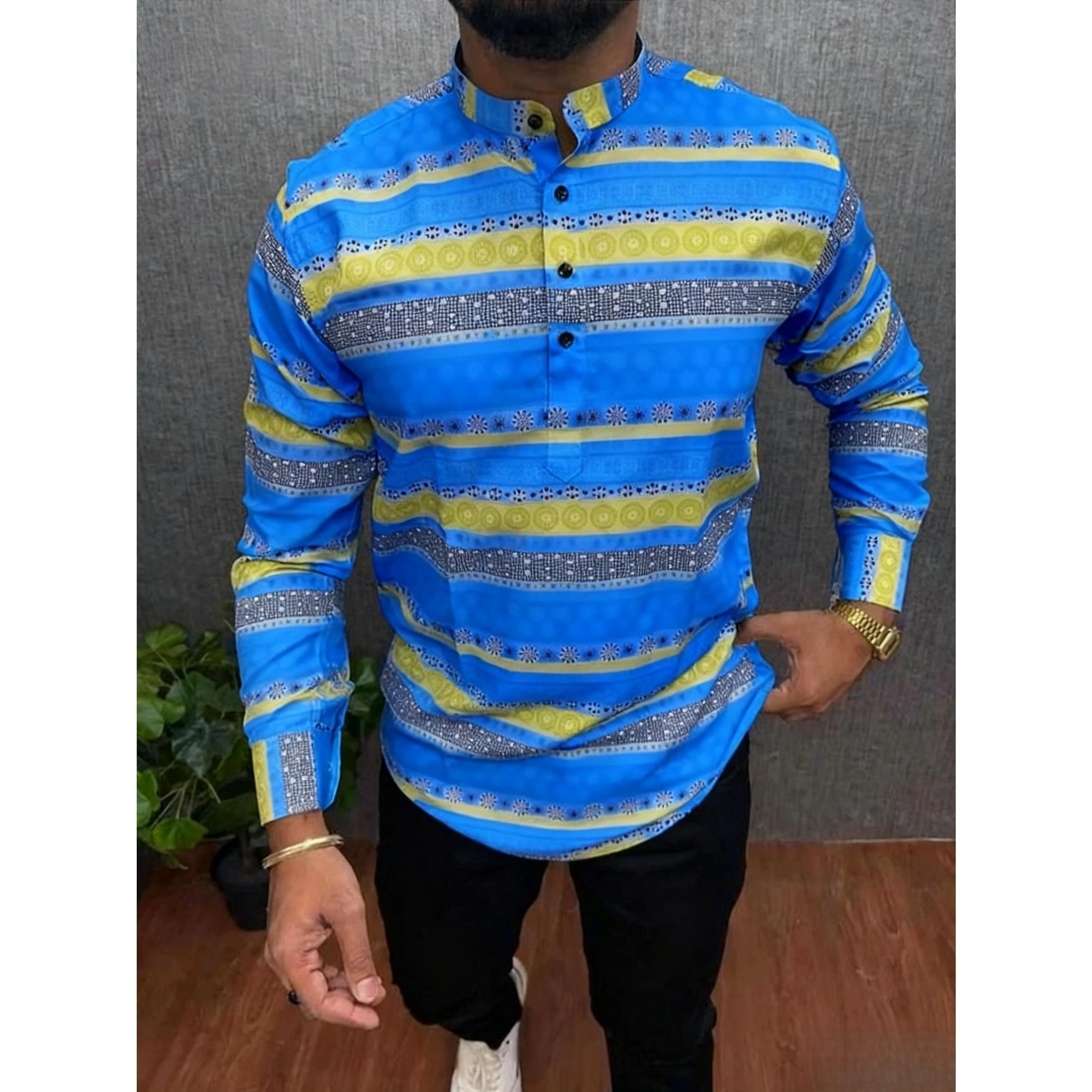 قميص مسلم قفطان دبي رداء رجالي بأكمام طويلة نمط عرقي الوقوف طوق الملابس العربية Ropa Musulmana Hombre