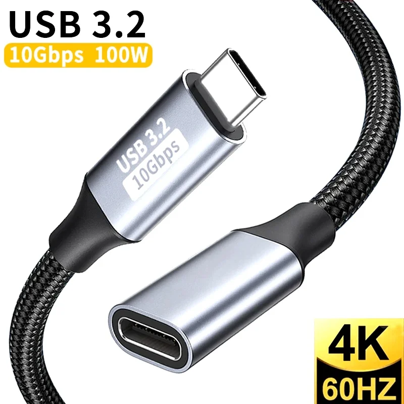 USB C Extension Cable Type C to C 100W Fast Charging Cord for Xiaomi Samsung Switch MacBook Pro 4k 60Hz Video Extension Cables