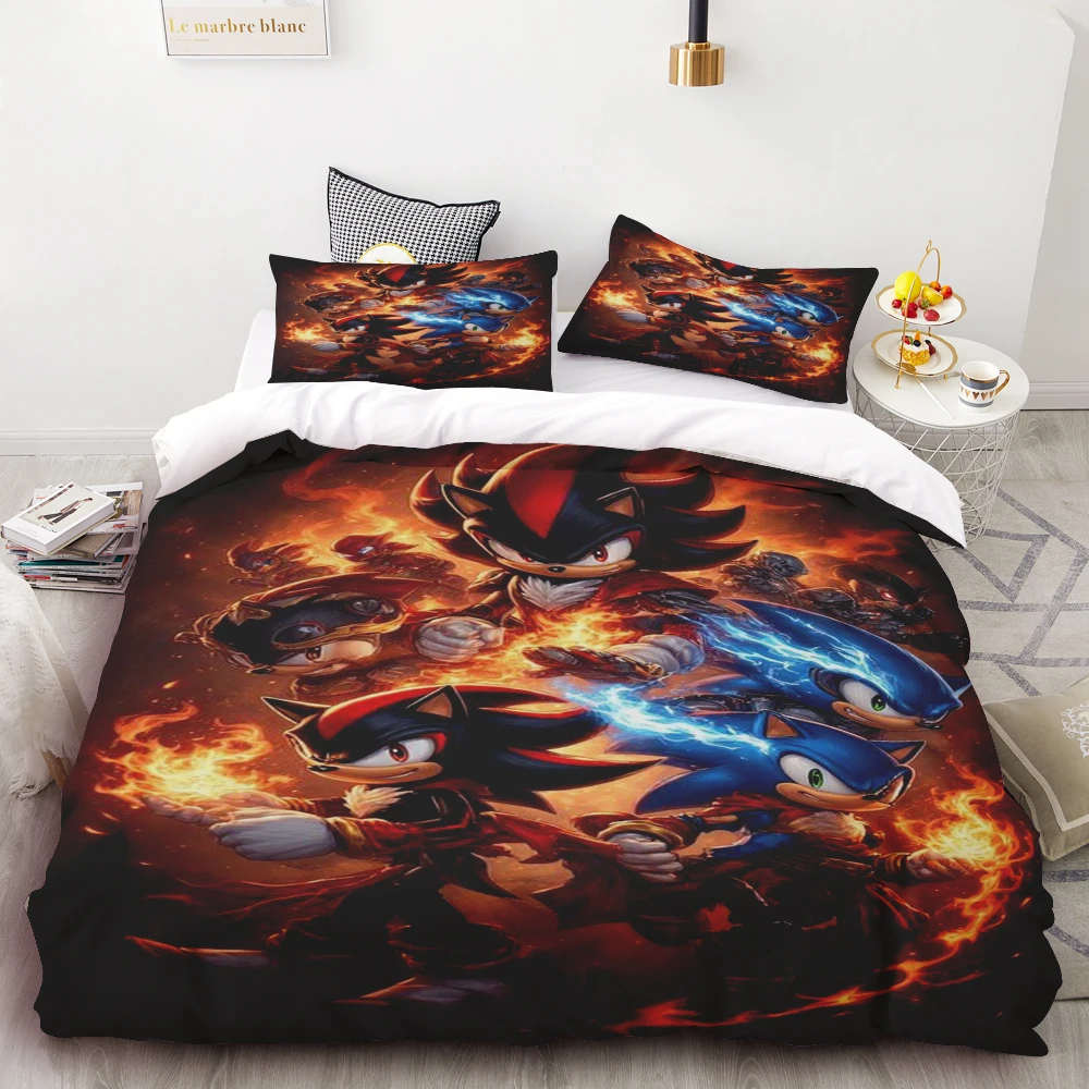 

Sonic Cartoon Duvet Cover Hedgehog Quilt Cover Three-piece Set Bedding Set Sonic Gifts Queen King Size
