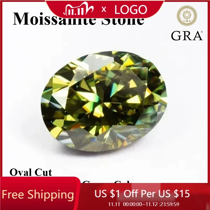 

Moissanite Stone Oval Cut Natural Yellow Green Color VVS1 DIY Charms Jewelry Making Main Materials with Certificate