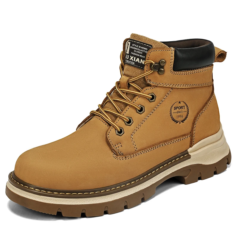 

Outdoor Mountaineering Work Boots for Men: 2025 New Big Yellow Boots, High-Top Height-Increasing British Style Durable Work Shoe