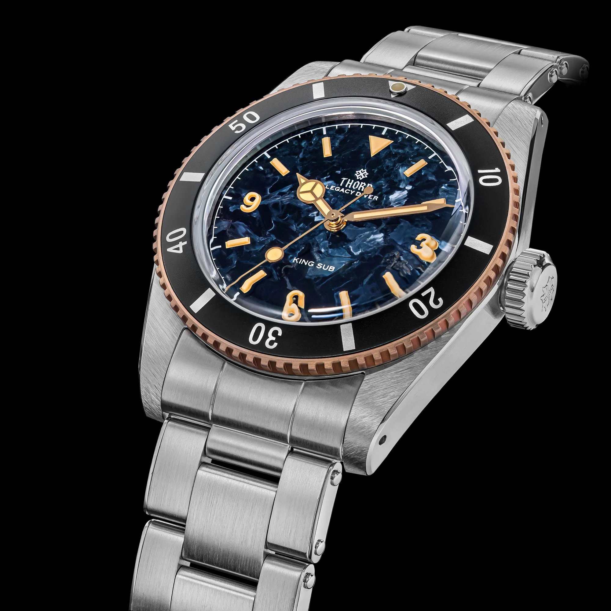 THORN Men Automatic Watch 37MM Mechanical Wristwatch 20Bar Waterproof C3 Luminous Sapphire SW200 Big Crown Dial Aluminum Bezel