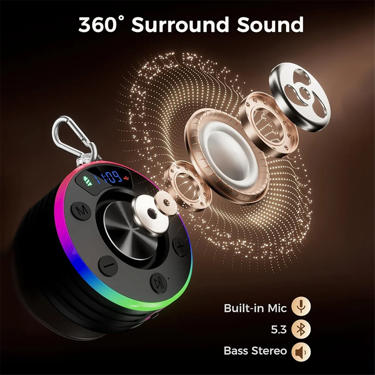SEMOIC Bluetooth Shower Speaker Waterproof, Mini Bluetooth Shower Speaker Suction Cup, Shower Radio Wireless with RGB Lights