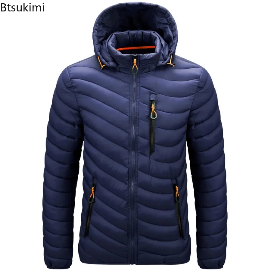 2025 Lightweight Windproof Hooded Men's Autumn Winter Jacket Quilted Jackets with Detachable Hood Classic Causal Coats for Male