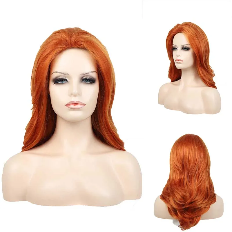 Synthetic Orange Wig for Woman Long Body Wave Hair Cosplay Lolita Party Natural Heat Resistant Wigs Fiber Daily Wear Hair