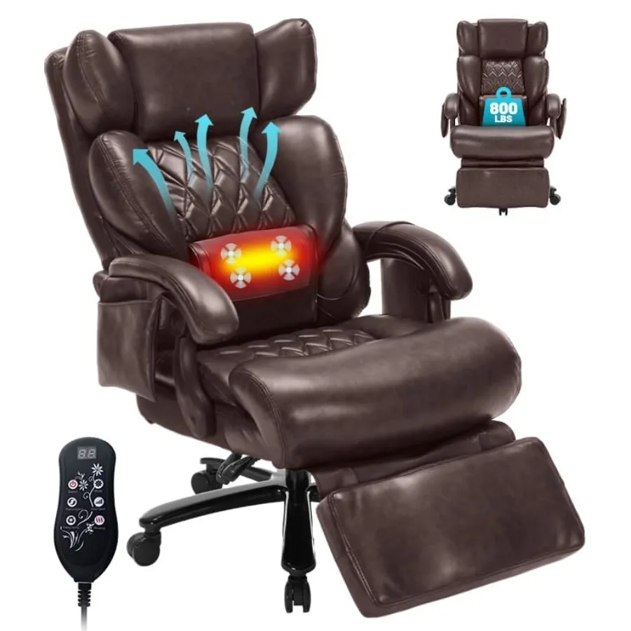 800LBS Heavy-Duty Massage Office Chair with Footrest, 8-Point Vibration Heat Therapy, Black Ergonomic Reclining Executive Chair