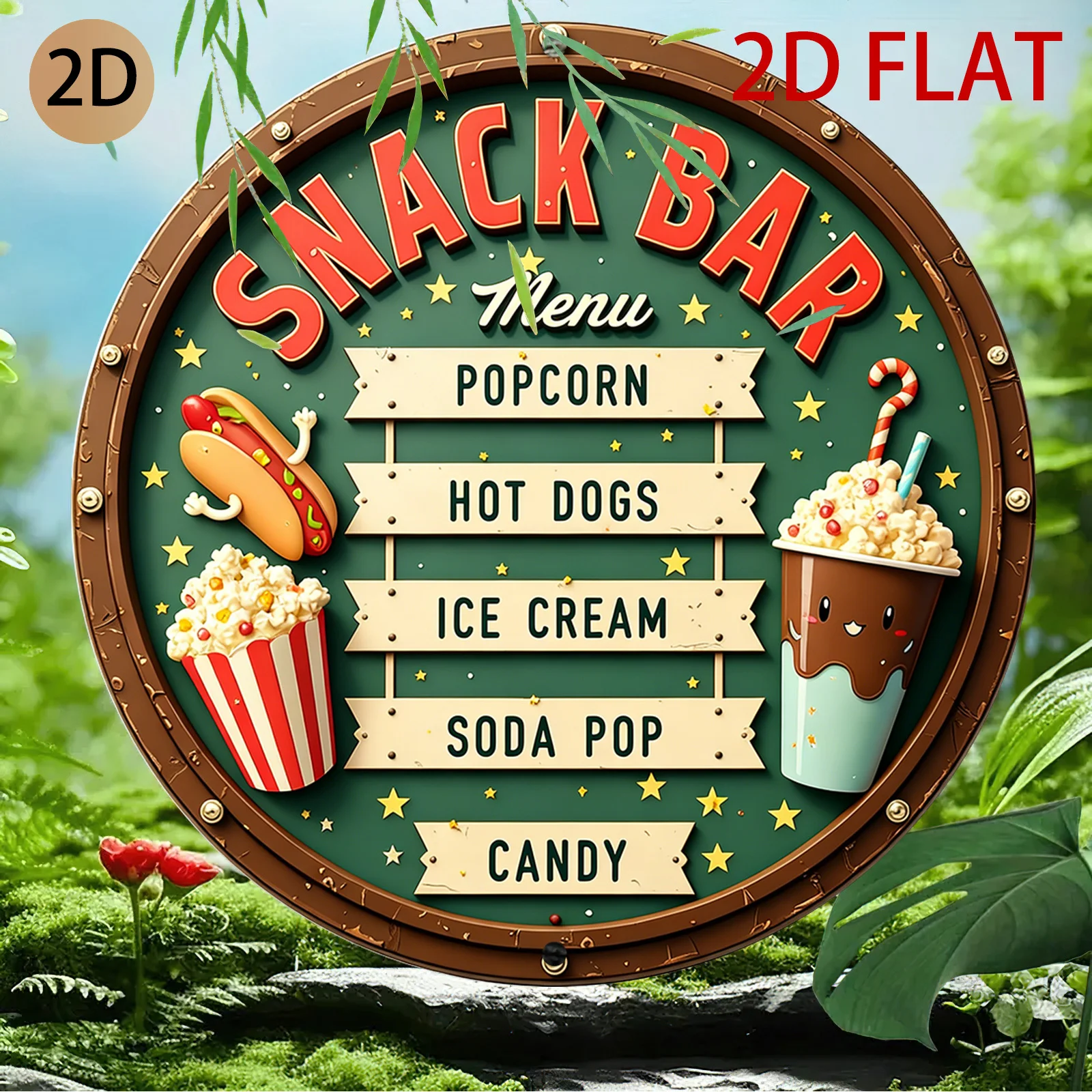 2D 플랫, 2D 플랫 원형 스낵바 메뉴 간판 레트로 - Food Snacks Menu 리뷰 및 가격