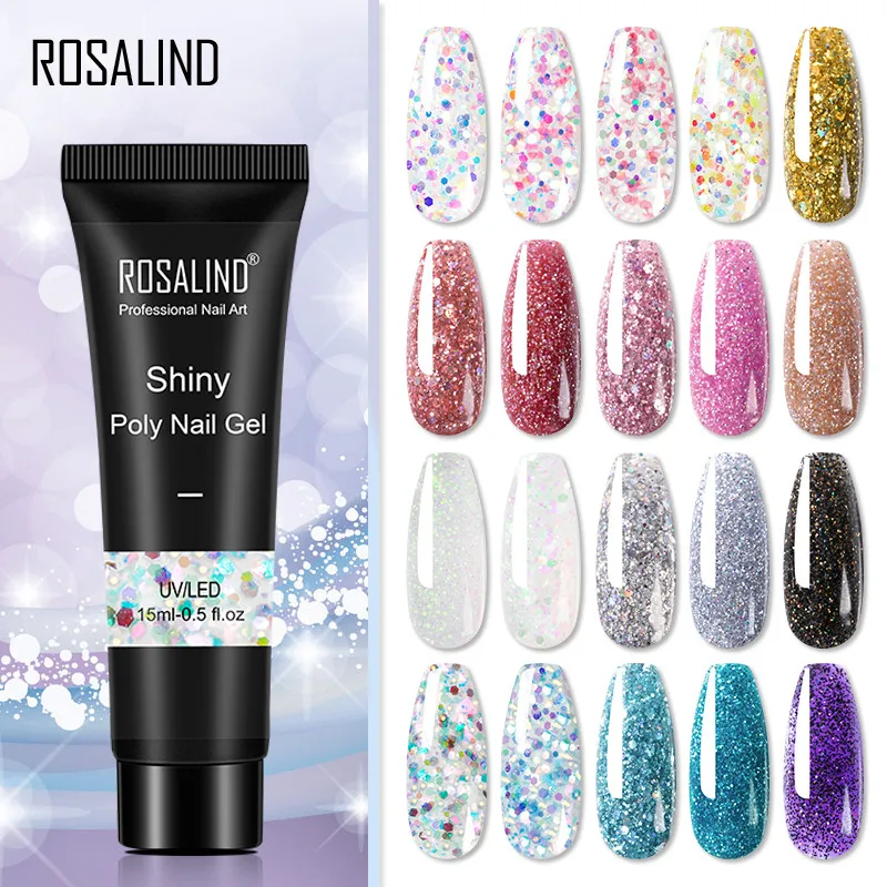 

ROSALIND Glitter Poly Nail Gel Extension 15ml Gel Polish All For Manicure Poly Builder Nail Gel Semi Permanent Soak Off Nail Art