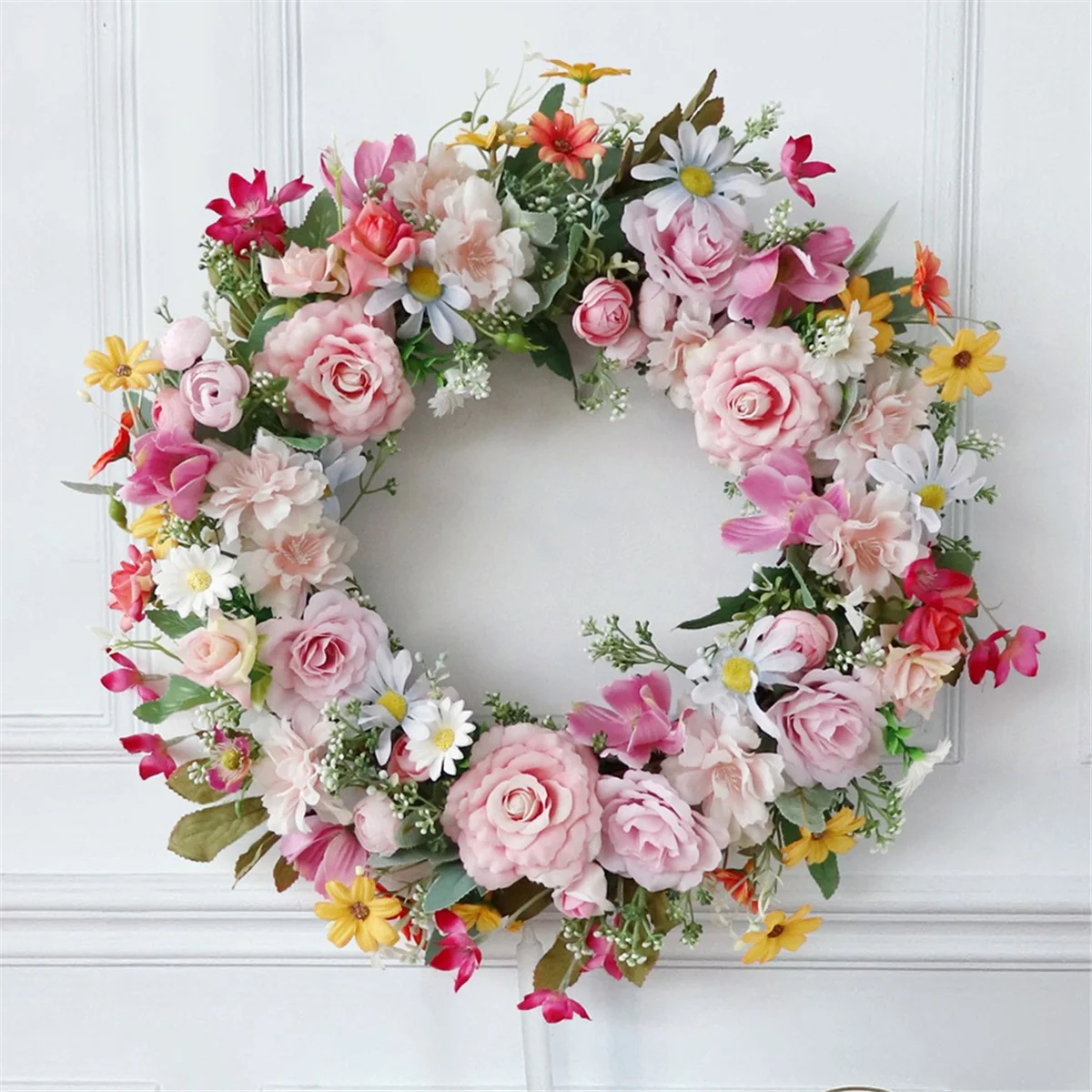 Spring Artificial Daisy Lavender Wreath Wildflower Summer Silk Wreaths for Front Door Home Wall Wedding Festival Decor