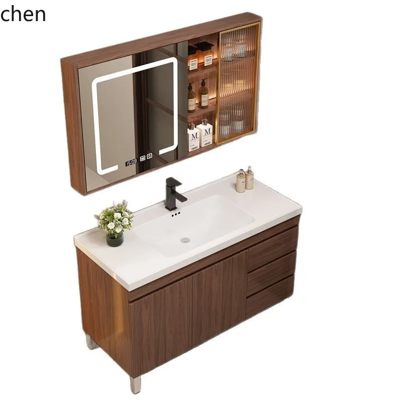 خزانة أرضية الحمام من الخشب الصلب HXL مع حوض غسيل سيراميك متكامل #5