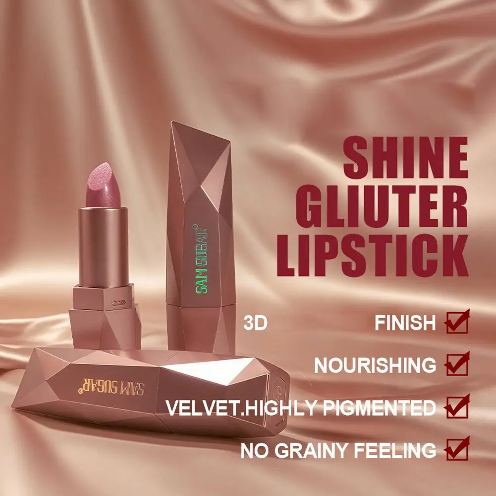 Diamond Pearlescent Lipstick Waterproof Long-Lasting Metallic Shine Highly Pigmented Sparkling Dazzling Charming Lip Gloss