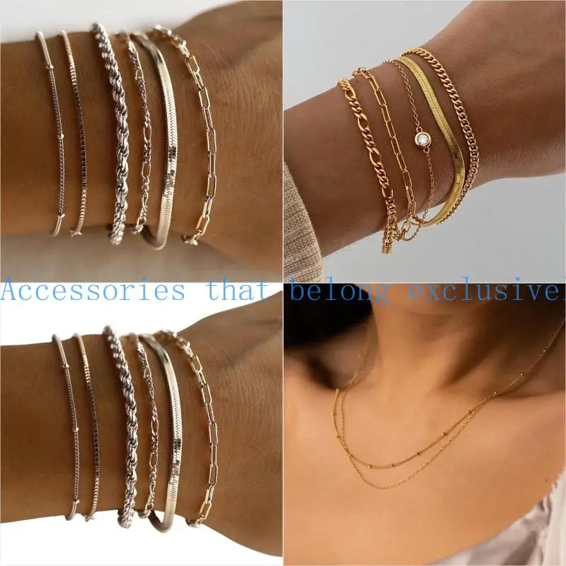 

652F 5/6pcs Stylish Alloy Bracelet And Anklet Set Sturdy And Versatile Bangle and Foot Chain Accessories For Women