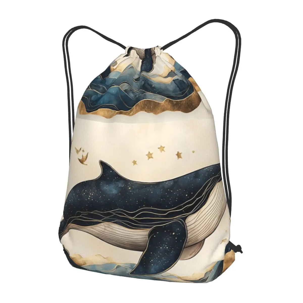 

Golden Blue Aesthetic Whale Backpacks Fashion Drawstring Bundle Pocket Sports Bag Book Bags for Travel School