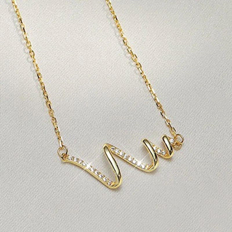

S925 pure silver women's necklace gold-plated zircon wave pattern European and American fashion jewelry party accessories