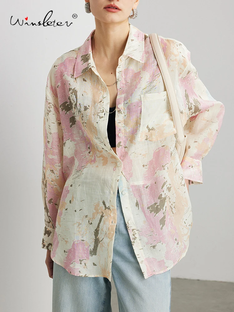 

Элегантная блузка Winsleter из 100% рами, с длинным рукавом и принтом, женская, во французском стиле, универсальная, свободного кроя, новинка весны 2026, T62003CC