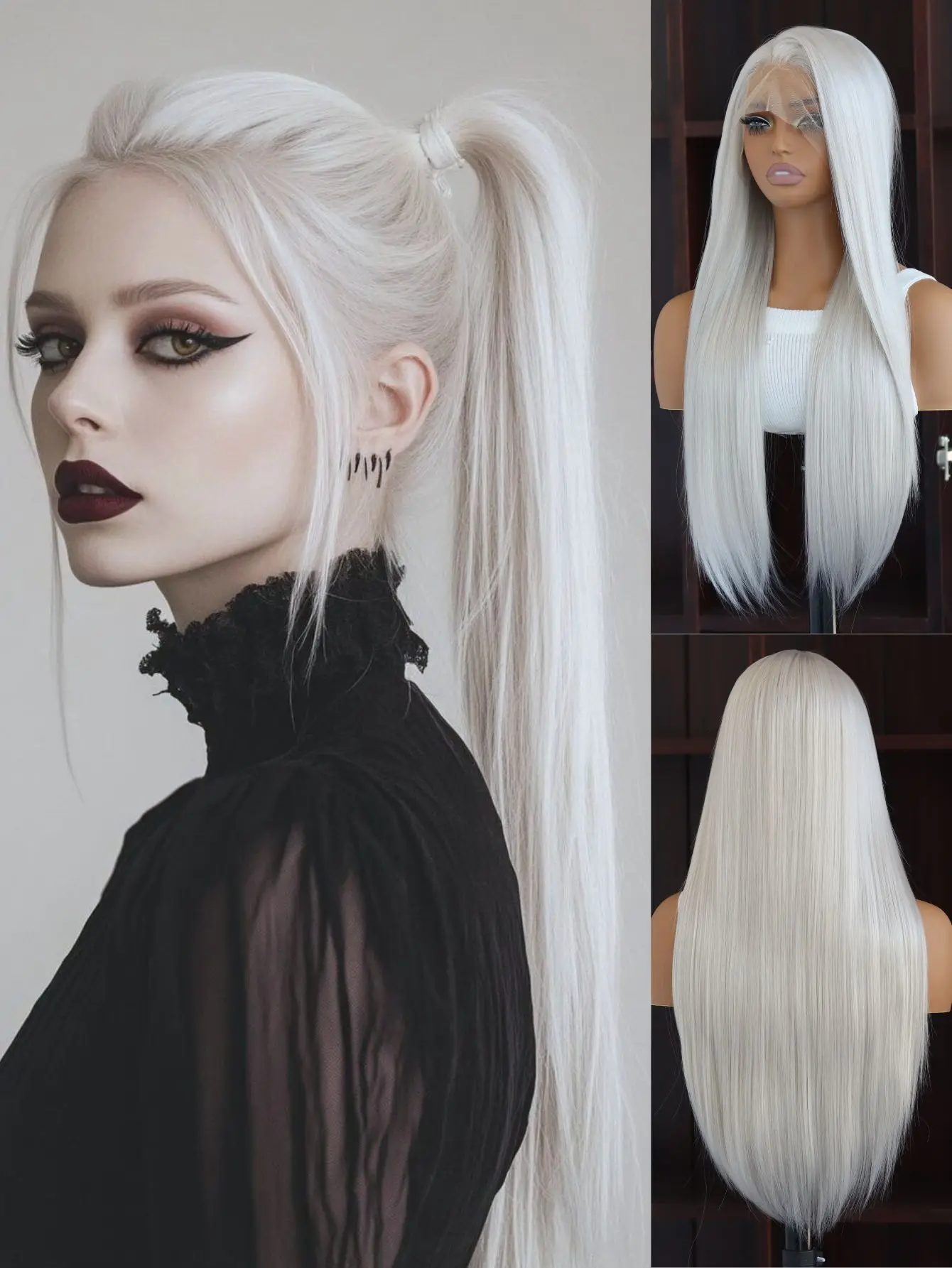 

Серебристо-серые синтетические парики фронта шнурка 13x4 | Длинные шелковистые прямые волосы 24 дюйма | Предварительно выщипанная линия волос | Термостойкий | Ежедневно/Вечеринка