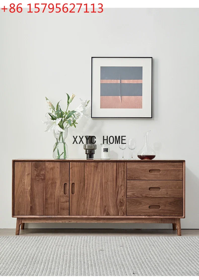 

North America Black Walnut Wood Sideboard Cabinet Light Luxury Solid Wood Living Room Cabinet Kitchen Storage Cabinet