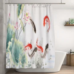 Lotus Leaf Koi Goldfish Shower Curtain Asia China Japanese Style Ink Painting Art Home Decor Bathroom Curtain Bath Accessories