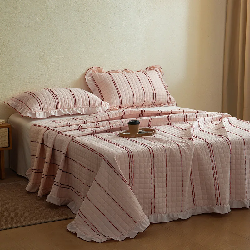 New Stripes 60 Cotton-stillness Lace Jacquard Bed Cover Blanket Three-piece Pillowcase Double-sided Cotton Bed Cover-park Diaori