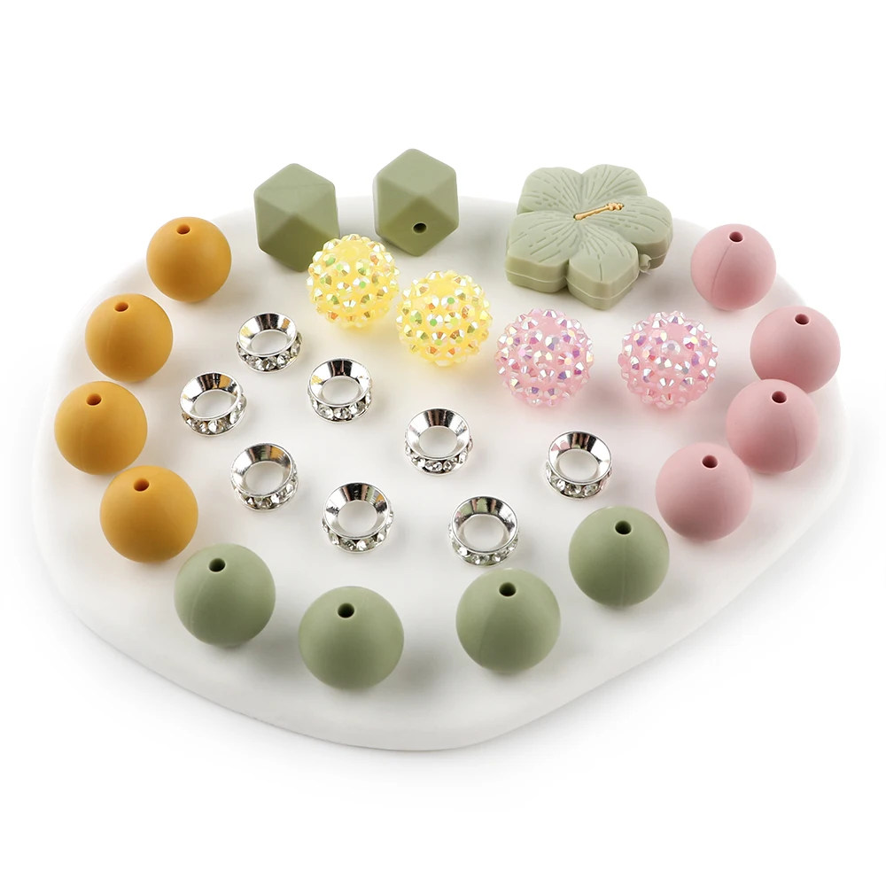 27Pcs/set  Silicone Beads Kits Silicone Round Bead Lentil Loose Bead For Bracelet Necklace Jewelry Handmade Accessories