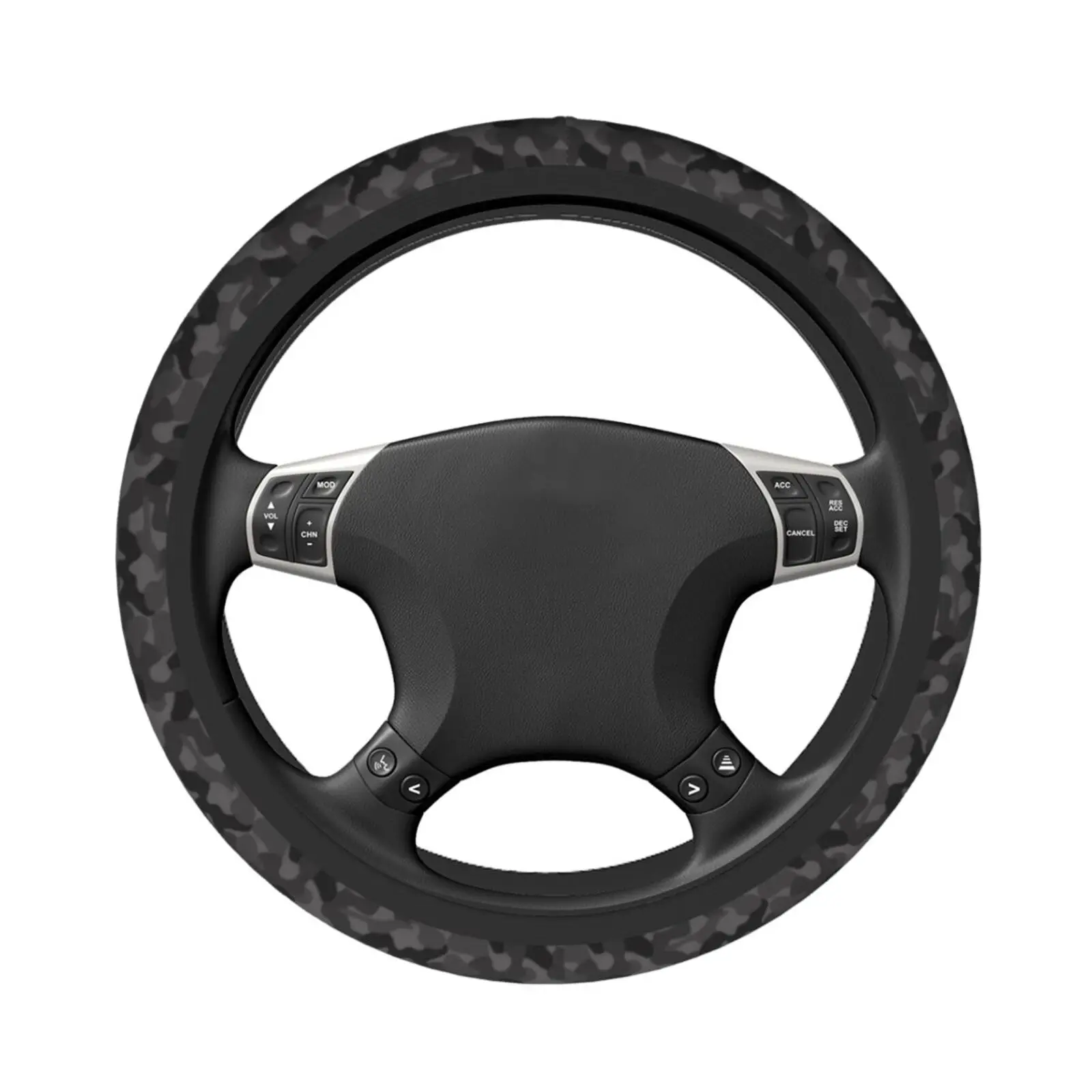 Grey Camouflage Pattern Steering Wheel Cover Funny Anti-Slip Car Accessories for Men Women Universal 15 Inch Fit Most Vehicles - view 3
