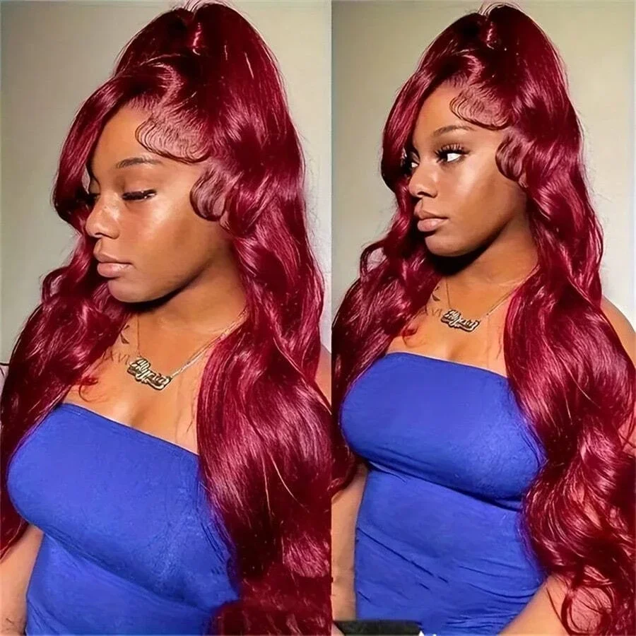 

30 Inch 13x4 HD Lace Front Wig 99J Red Burgundy Colored Human Hair Wigs Body Wave Human Hair Wigs Transparent Lace Frontal Wigs