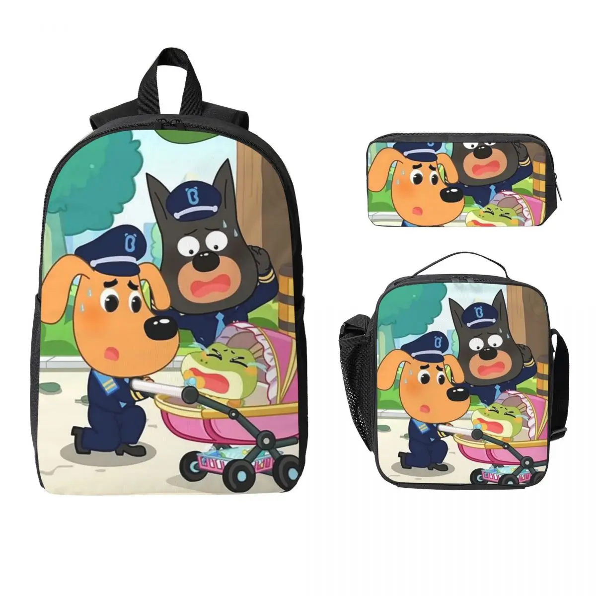 

Sheriff Labrador Backpack Student Boys Girls BookBag School Bag Computer Shoulder Bags 3ps Insulated Lunch Bag Pencil Case