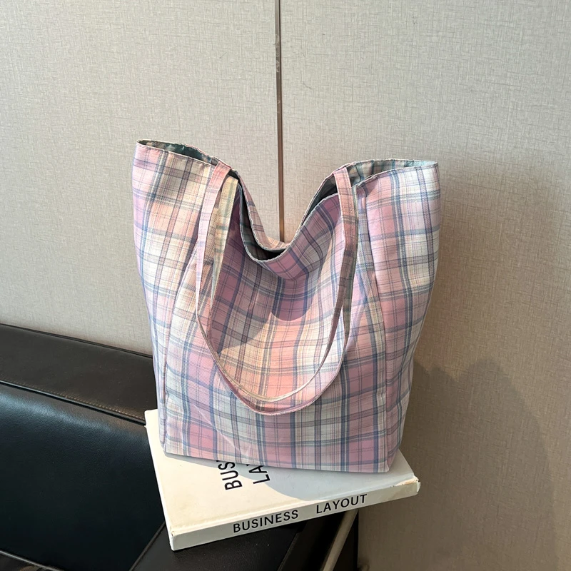 

Microfiber Plaid Casual Shoulder Bag Summer New Fashion 2025 Hot Sale Bags for Women Commuting Large Capacity Beach Tote Bags