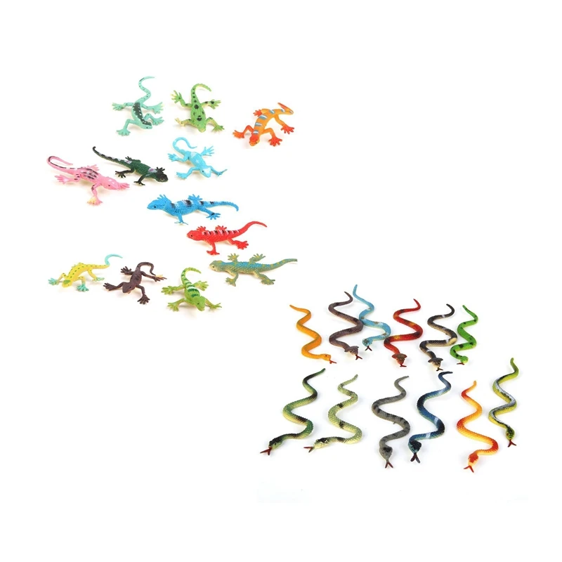 2 Set Children's Toys: 1 Set Gecko Small Lizard Simulation Reality Decoration & 1 Set Reptile Animal Snake Model Toy