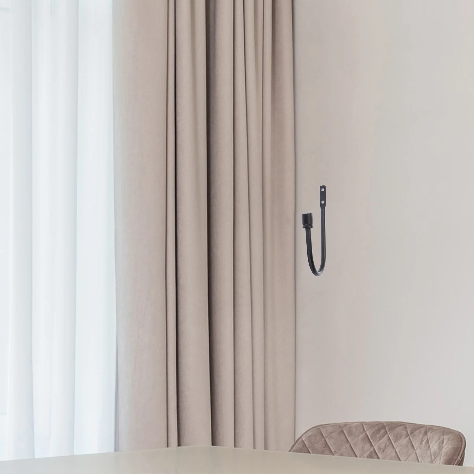 

2pcs Black Curtain Hooks Wall Mounted Holdbacks Smooth Edges Safe Use Bedroom Bathroom Living Room Metal Drapery Hooks Window