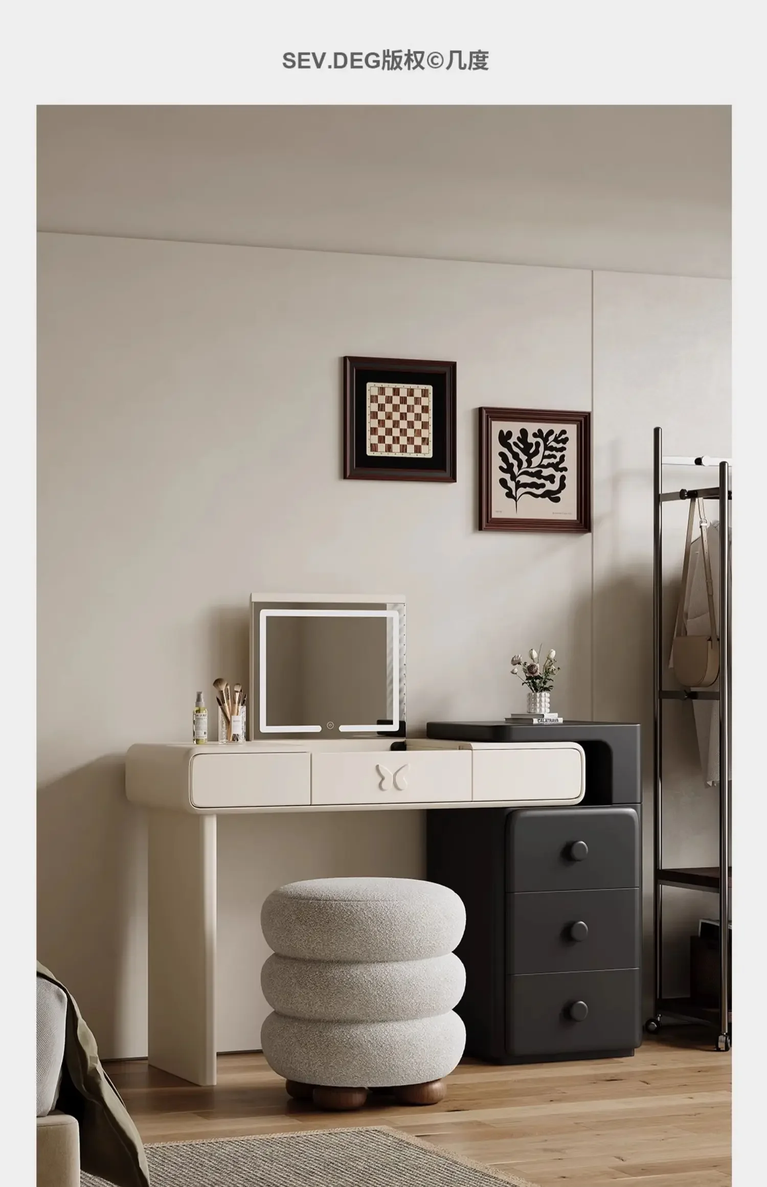 Modern simple flip mirror dresser bedroom end cream wind solid wood makeup table