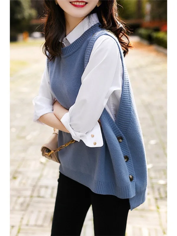 

Женский жилет с круглым вырезом и пуговицами, однотонный, на пуговицах, модный летний топ 2025 года