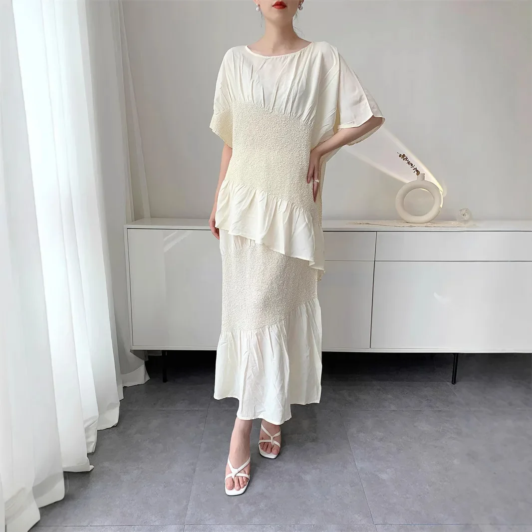 

Miyake Style Heavy Industry Embroidered Skirt Suit for Women 2025 Summer Comfortable Casual Irregular Top + Skirt Two-piece Set