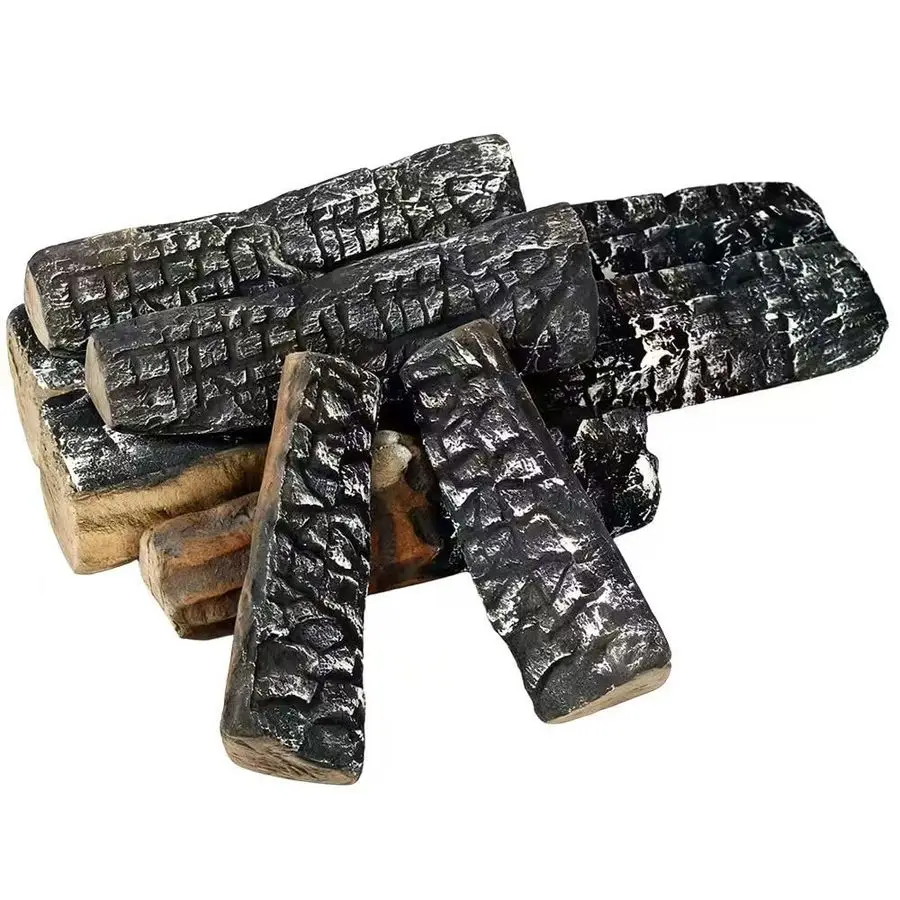 مجموعة سجلات الموقد المصنوعة من ألياف السيراميك، سجلات خشبية واقعية للمواقد الكهربائية المصنوعة من غاز البروبان بدون فتحات، حفر النار، قابلة للتكديس #1