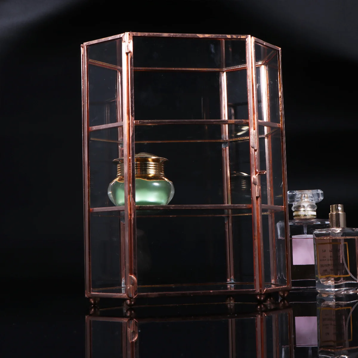 

Premium Glass Jewelry Box with Metal Frame Three Tier Display Stand Storage Container for Women Girls Gift Idea
