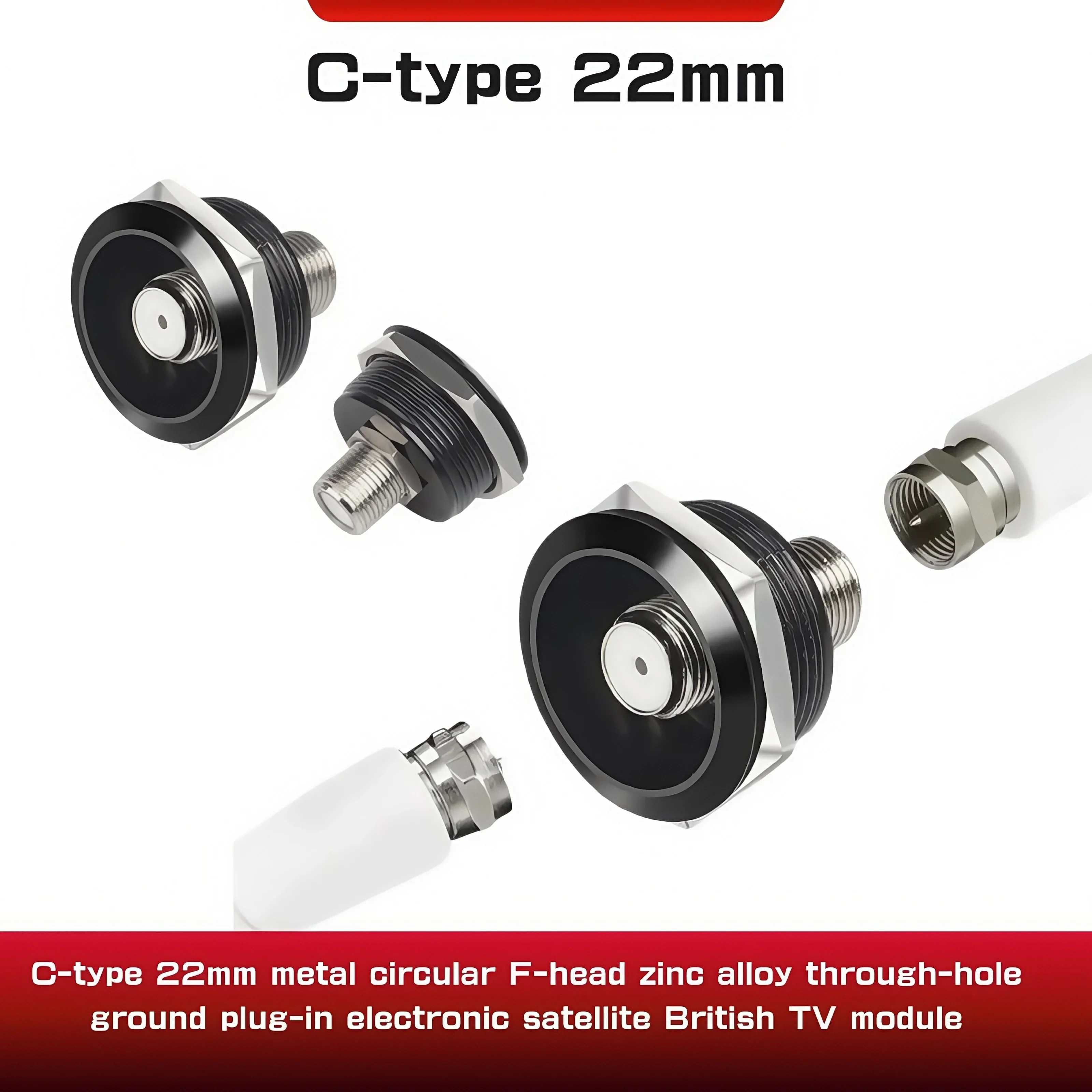 1PC Metal circular F-head zinc alloy through-hole electronic satellite TV module C type 22mm