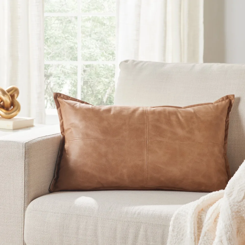 

Beige Vegan Leather Decorative Pillow